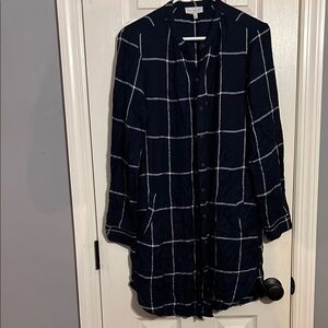 Navy Plaid Button-Up Shirt